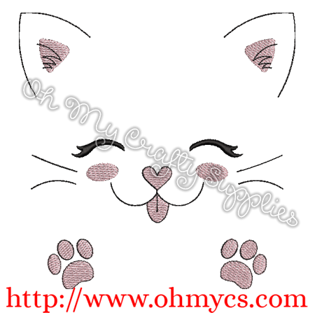 Cute Kitty Face and Paws Embroidery Design