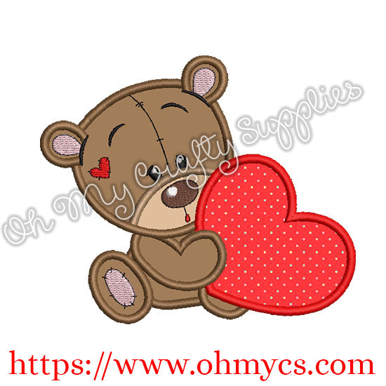 Cutie Teddy with Heart Applique Design