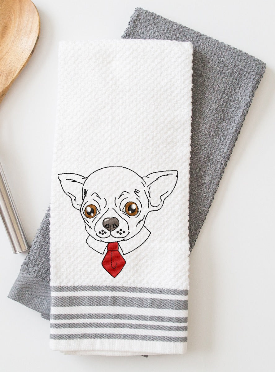 Chihuahua Drawing with Necktie Embroidery Design