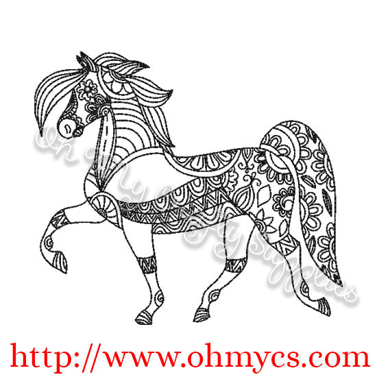 Dancing Henna Horse Embroidery Design