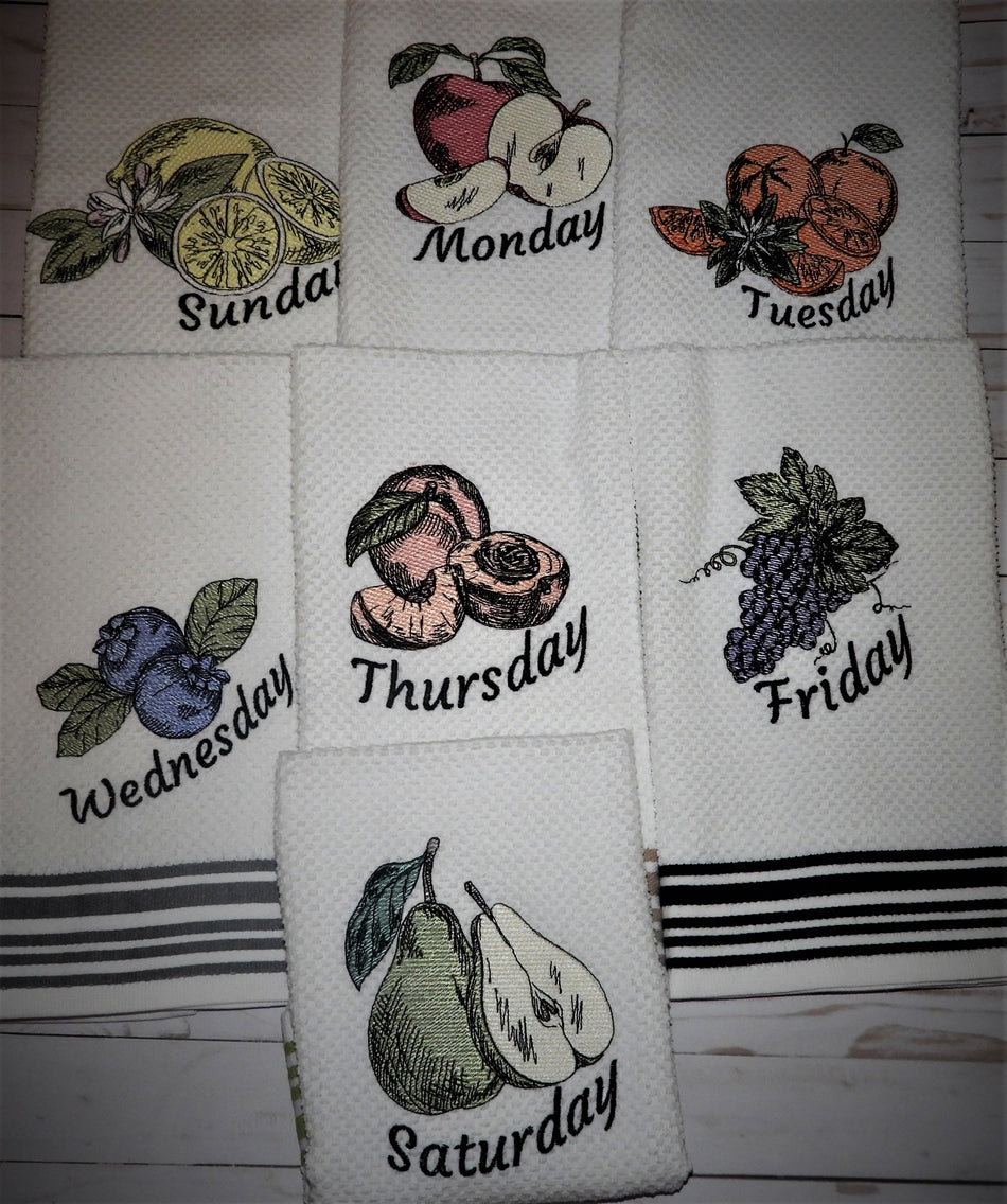 Fruit Days of the Week Sketch Embroidery Bundle