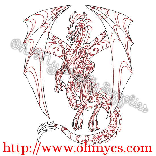 Henna Flying Dragon 2 Embroidery Design