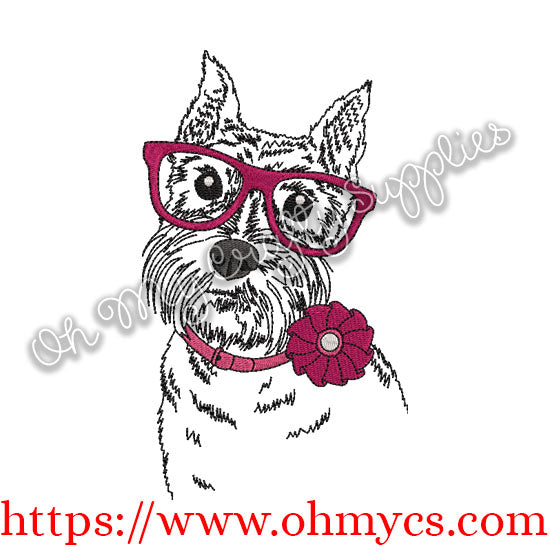 Drawing Dog with Glasses Embroidery Design