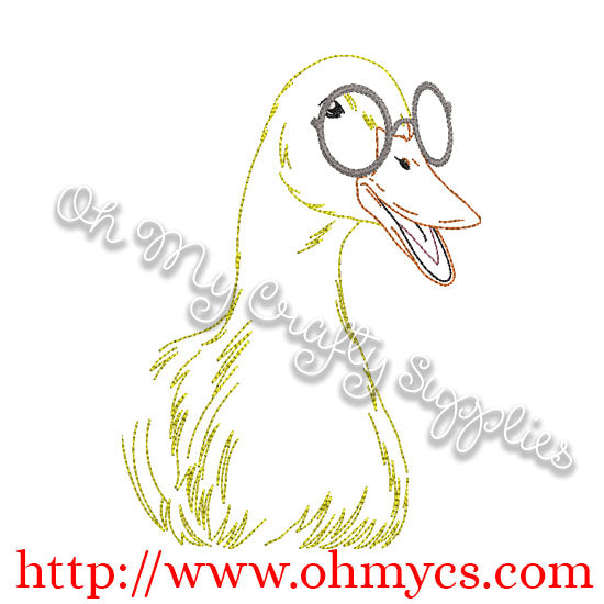 Duck Sketch with Glasses Embroidery Design