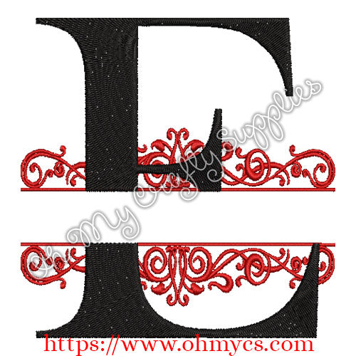 E Split Letter Embroidery Design