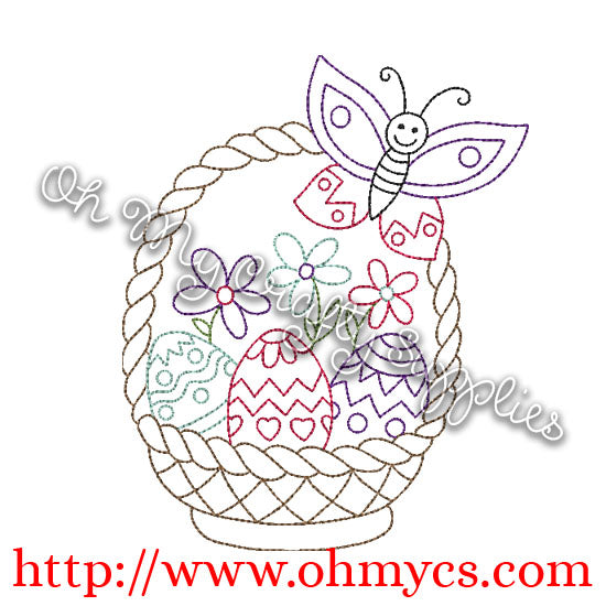 Henna Easter Basket with Butterfly Embroidery Design