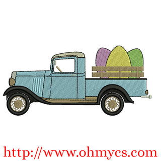 Vintage Easter Truck Embroidery Design