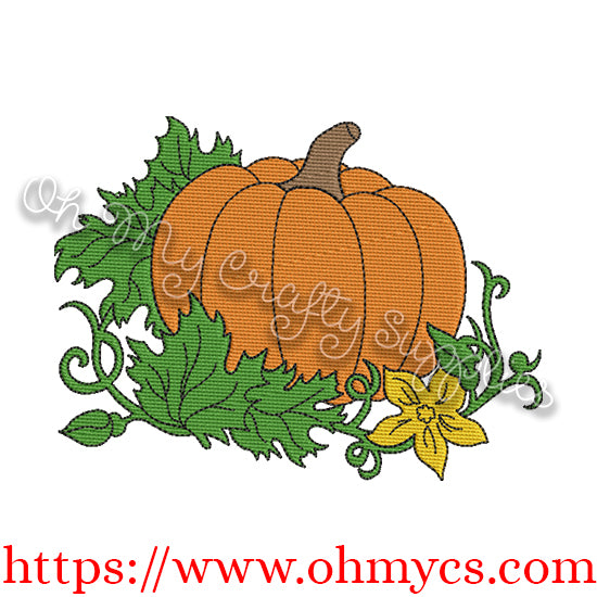 Fall Pumpkin with Vines Embroidery Design