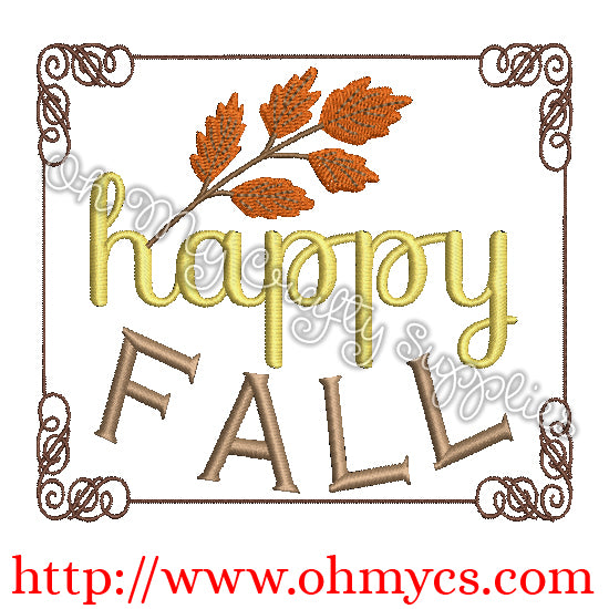 Happy Fall Frame Embroidery Design