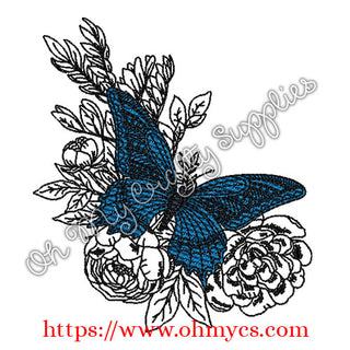 Floral Leafy Butterfly Embroidery Design