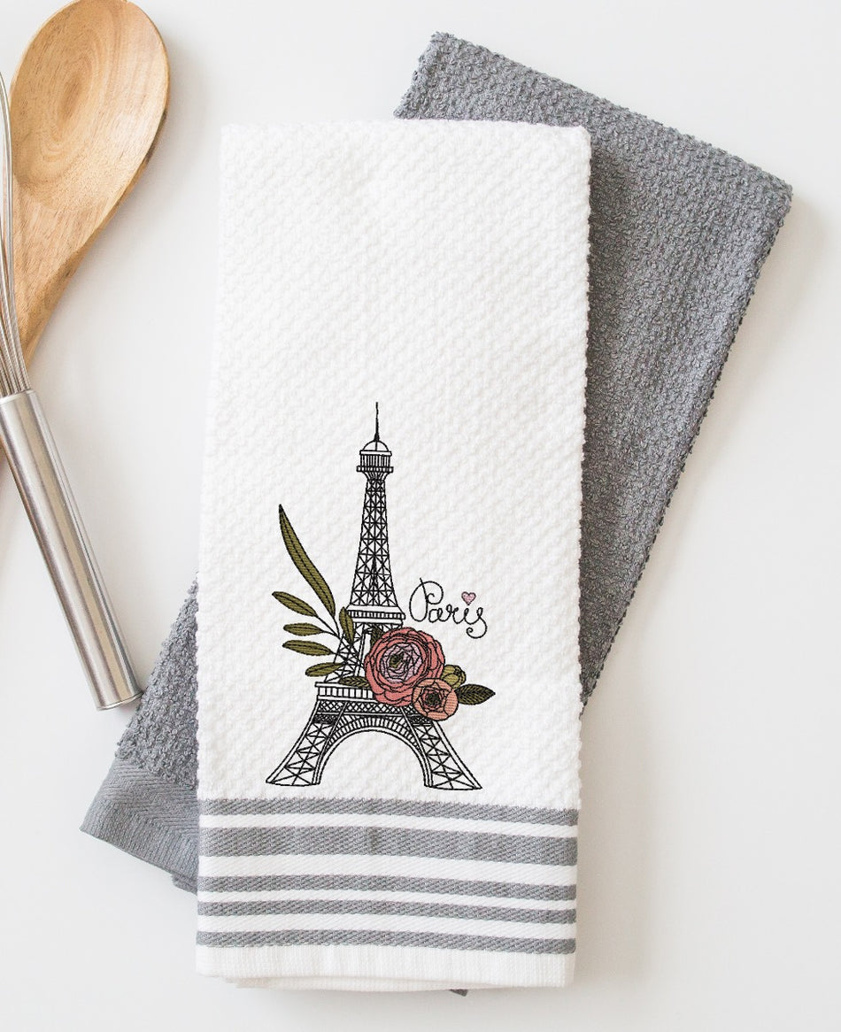 Floral Paris Tower Embroidery Design