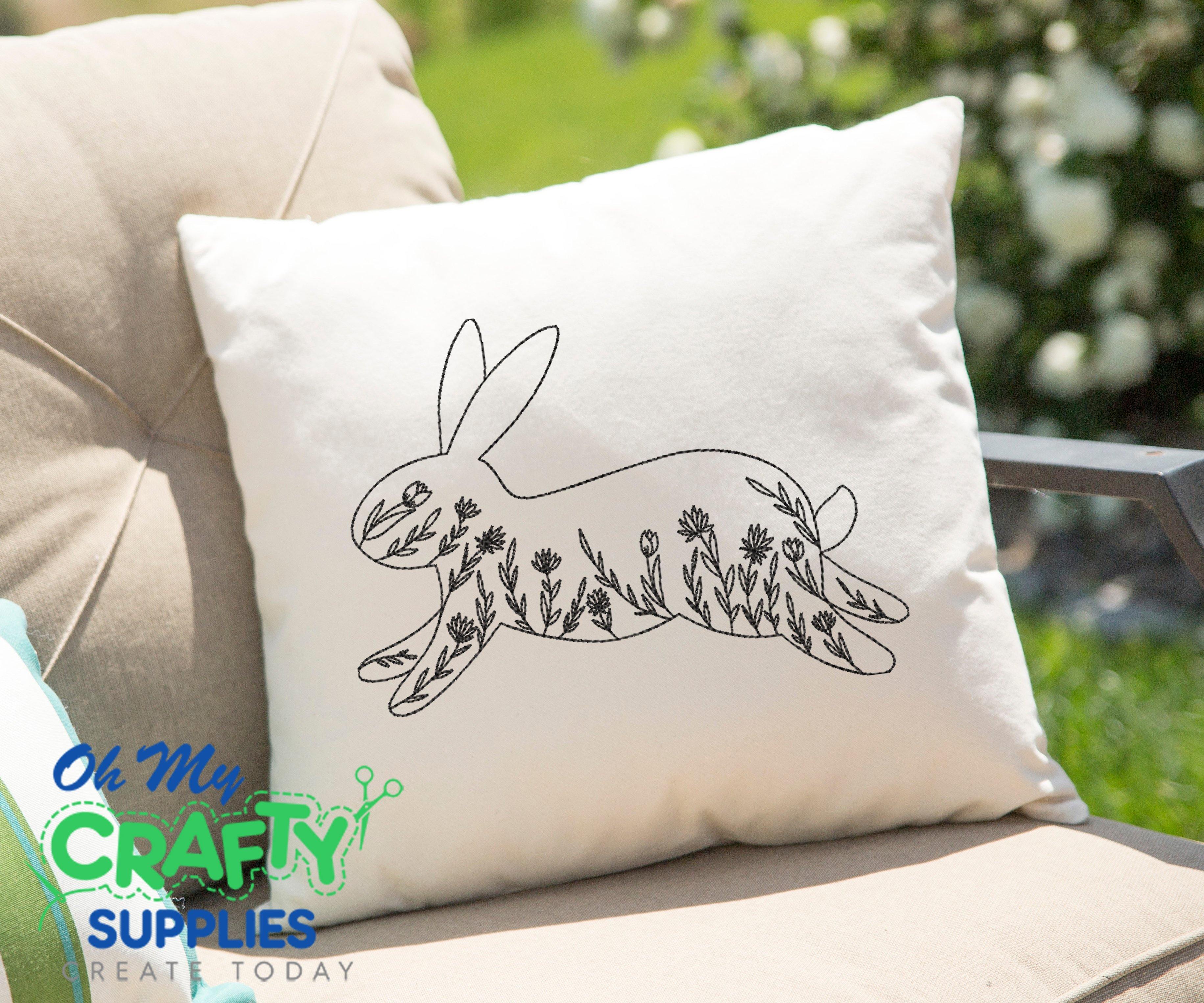 Floral Line Art Bunny Embroidery Design - Oh My Crafty Supplies Inc.