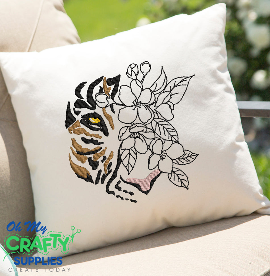 Floral Tiger Embroidery Design