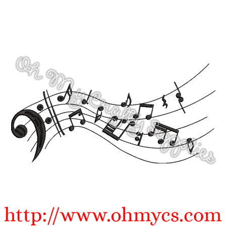 Flowing Music Notes Embroidery Design