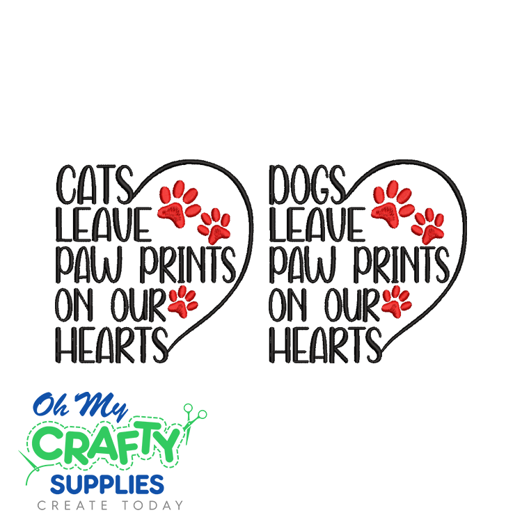 Paw Prints on our hearts Bundle Embroidery Design