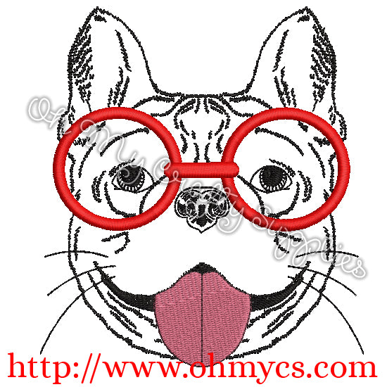 French Bulldog with Glasses Sketch Embroidery Design