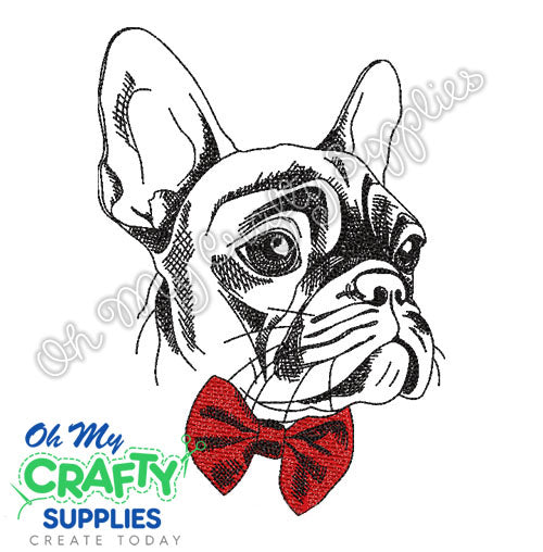 French Bulldog with Bowtie Embroidery Design