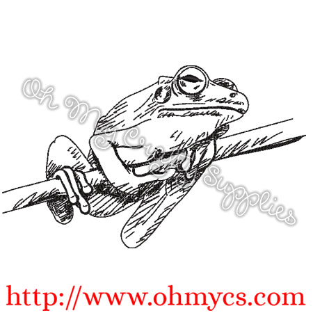 Sketch Frog on a Branch Embroidery Design