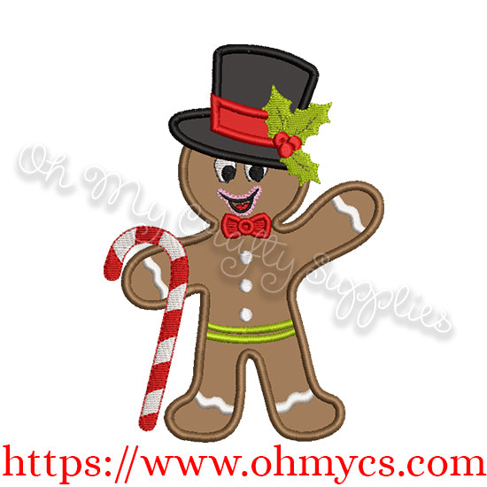 Gingerbread Man with Candy Cane Applique Design