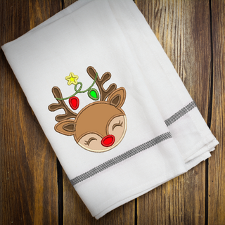 Girl Christmas Deer Applique Design