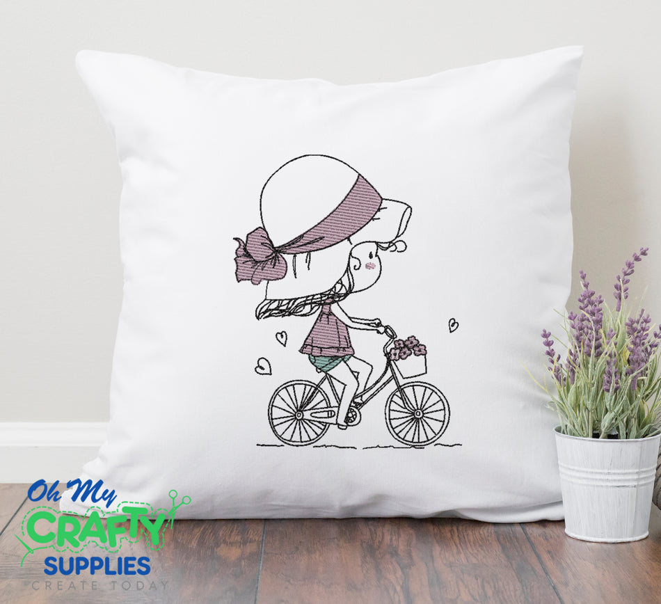 Girl on Bike with Flowers Embroidery Design