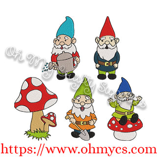 Garden Gnome Set Embroidery Design