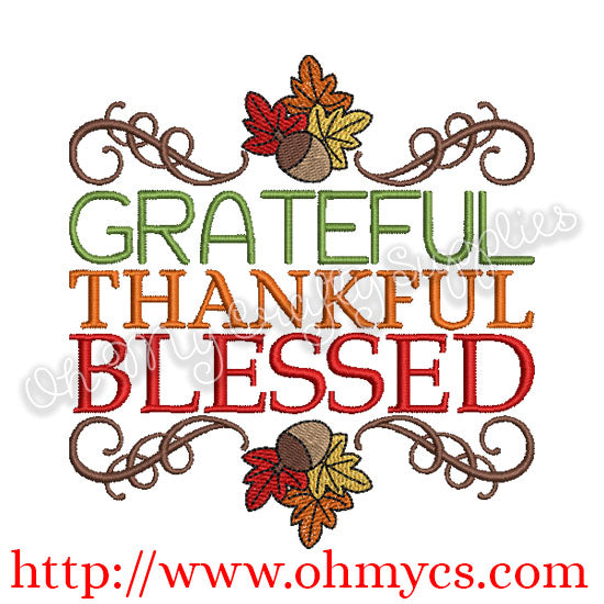 Grateful Thankful Blessed Swirls Embroidery Design