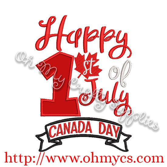 Happy 1st of July Canada Day Applique Design