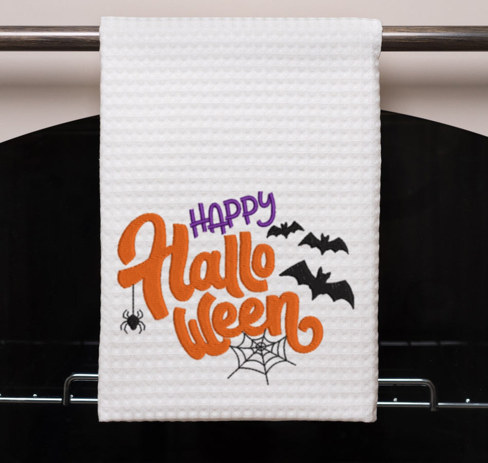 Happy Halloween Bats and Spiders Embroidery Design