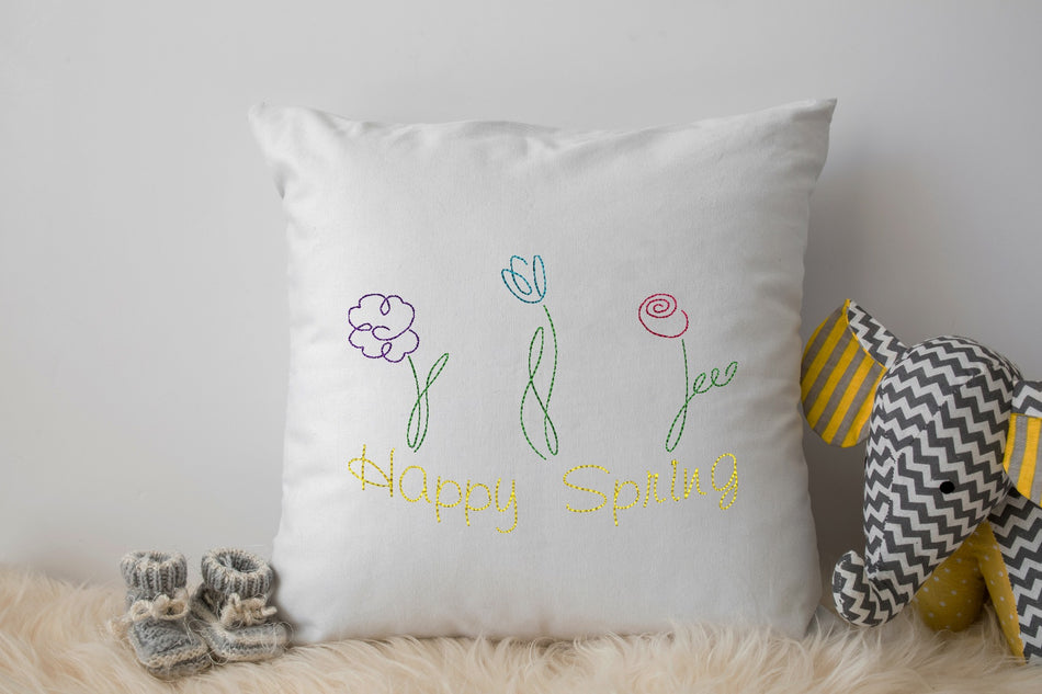 Happy Spring Drawing Embroidery Design