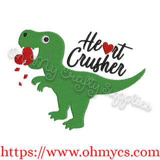 Heart Crushing Dinosaur Embroidery Design