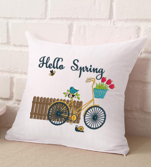 Hello Spring Bike Embroidery Design