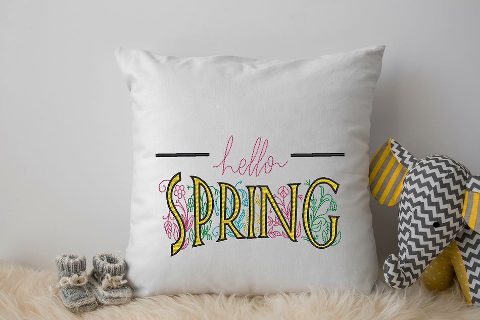 Hello Spring with Satin Embroidery Design