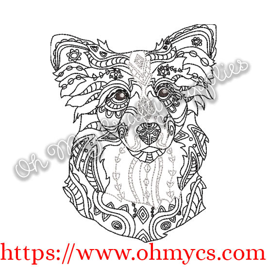Henna Border Collie Embroidery Design