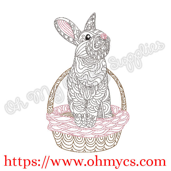 Henna Bunny in Basket Embroidery Design