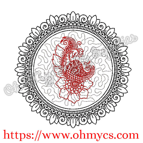 Henna Phoenix Floral Ring 2 Embroidery Design