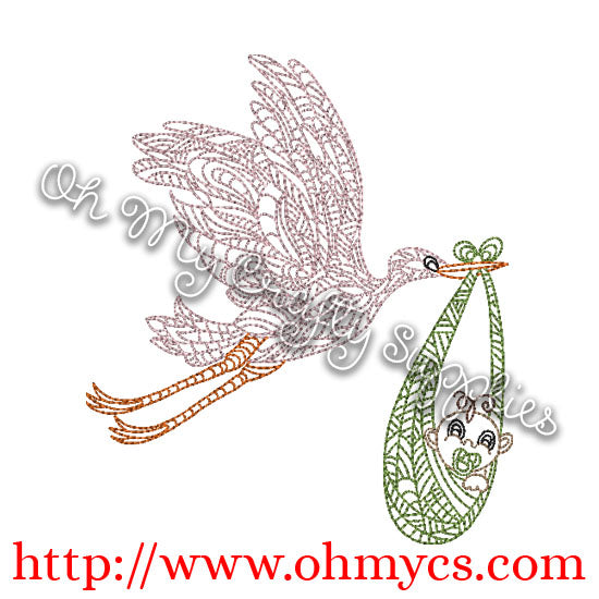 Henna Stork Embroidery Design