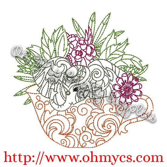 Henna Cup Elephant Embroidery Design