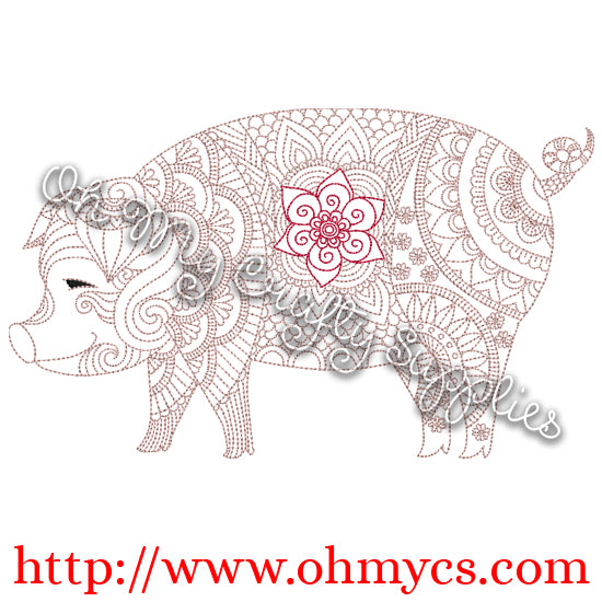Henna Pig Embroidery Design