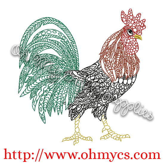 Henna Rooster Embroidery Design