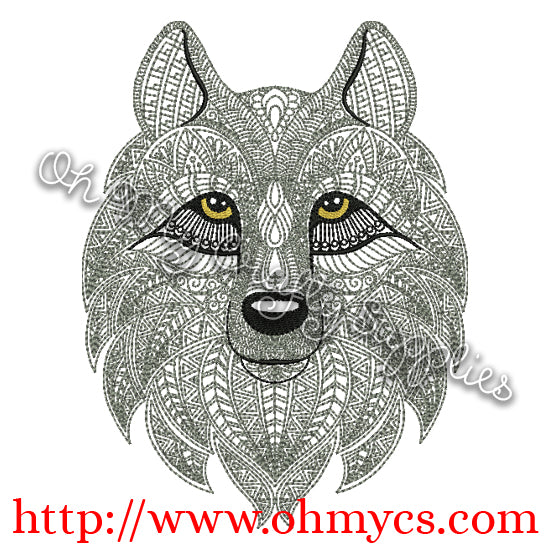 Henna Wolf Embroidery Design