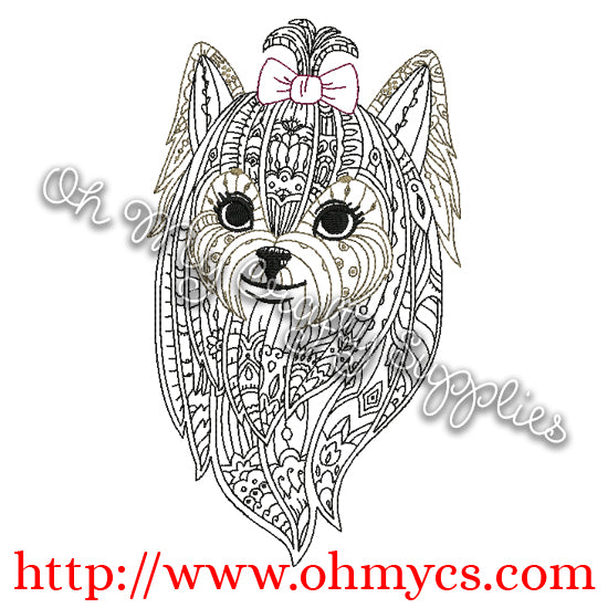 Henna Yorkie Embroidery Design