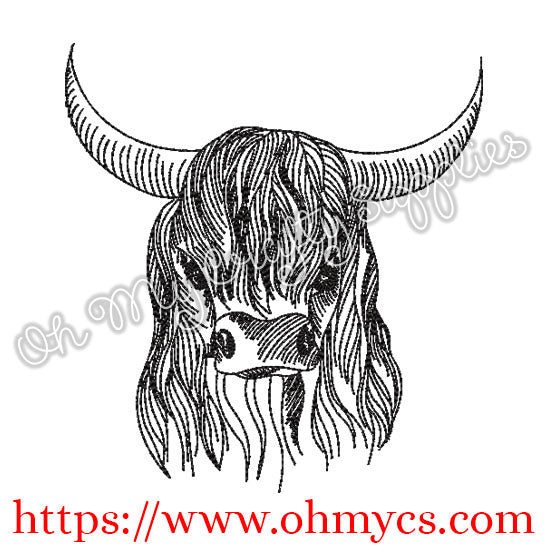 Highland Cow Sketch Embroidery Design