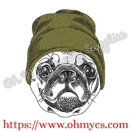 Hip Pug Sketch Embroidery Design