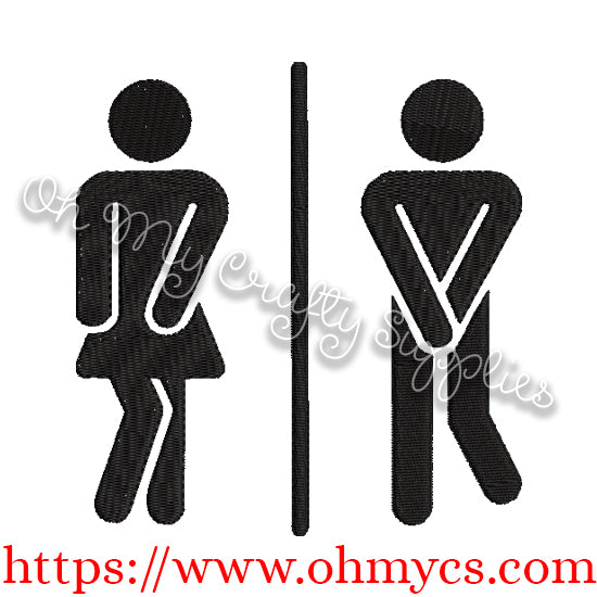 His or Her Restroom Embroidery Design