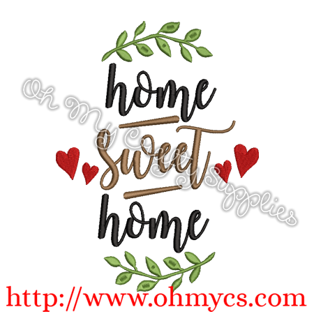 Home Sweet Home with Hearts Embroidery Design