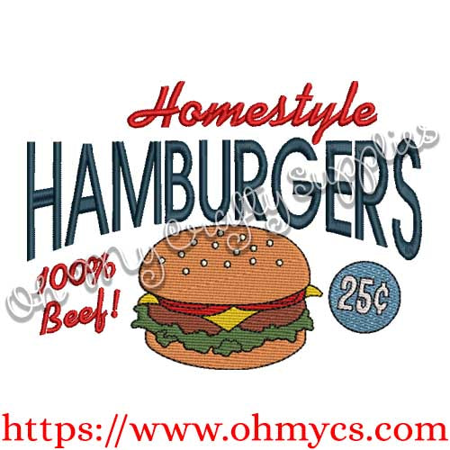 Vintage Homestyle Burger Embroidery Design