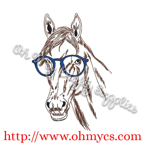 Horse Sketch with Glasses Embroidery Design