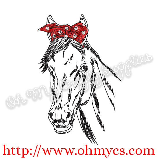 Sketch Horse with Headband Embroidery Design
