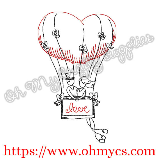 Hot Air Balloon Couple Embroidery Design